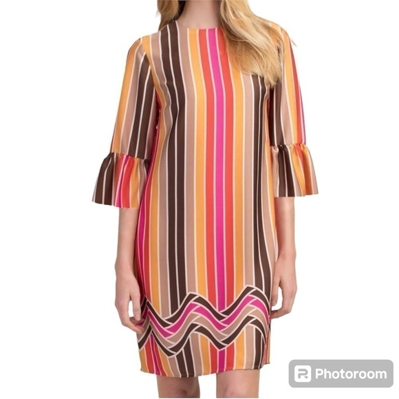 TRINA TURK Raquel Dress Mini Striped Shift Retro Bell Sleeves NEW Size 2 - Picture 13 of 16